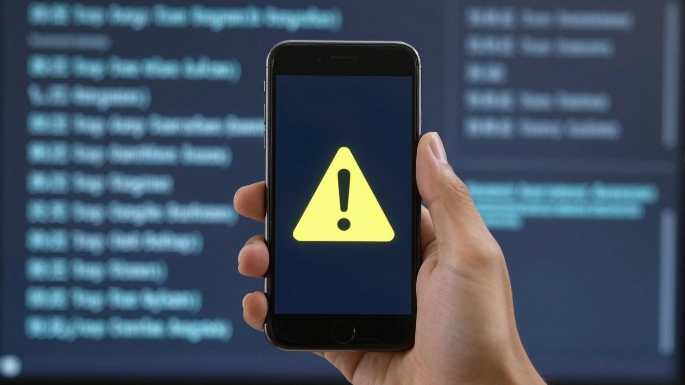 Mão segurando celular com alerta de fraude online.