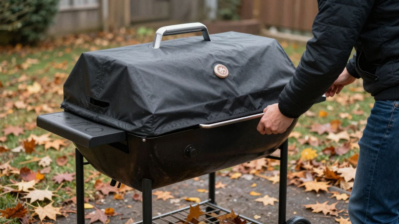 Grill being covered for offseason storage