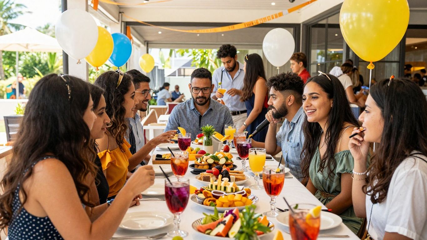 Graduation party venue in Addison, TX with food and decorations.