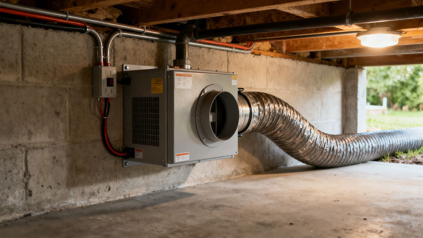 Extracteur installé dans un vide sanitaire propre