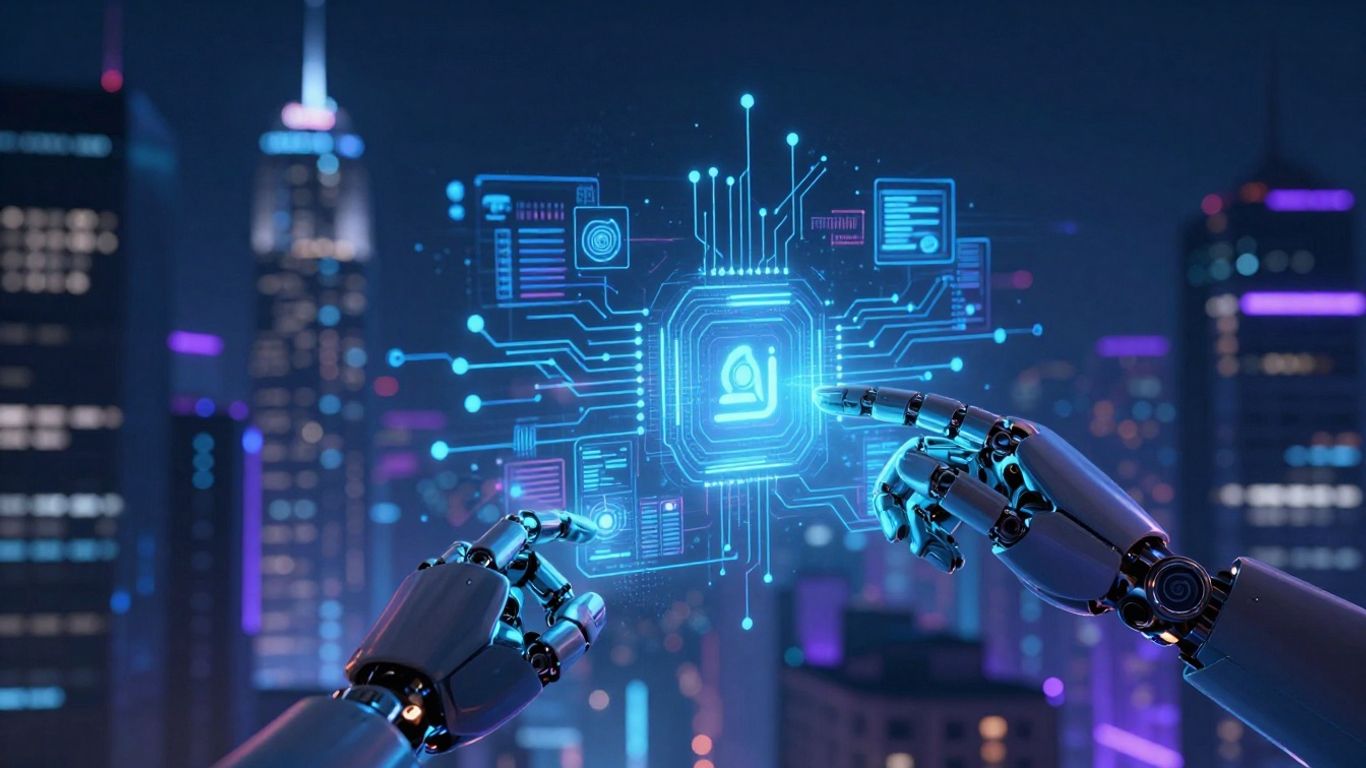 AI testing and assessment with futuristic technology.