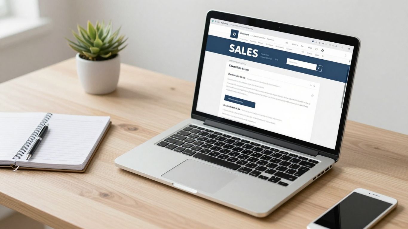 Affiliate marketing sales page structure on a laptop.