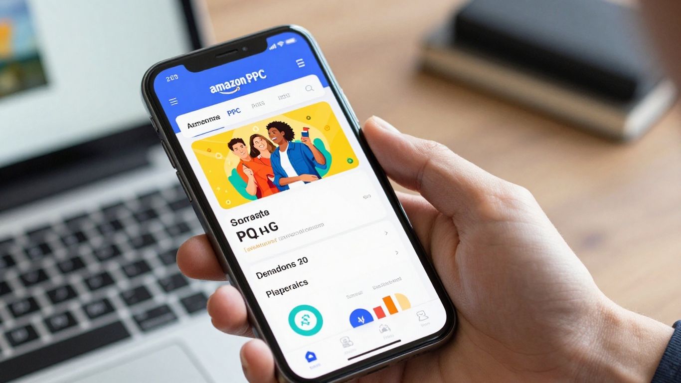 Amazon PPC dashboard on a smartphone screen.