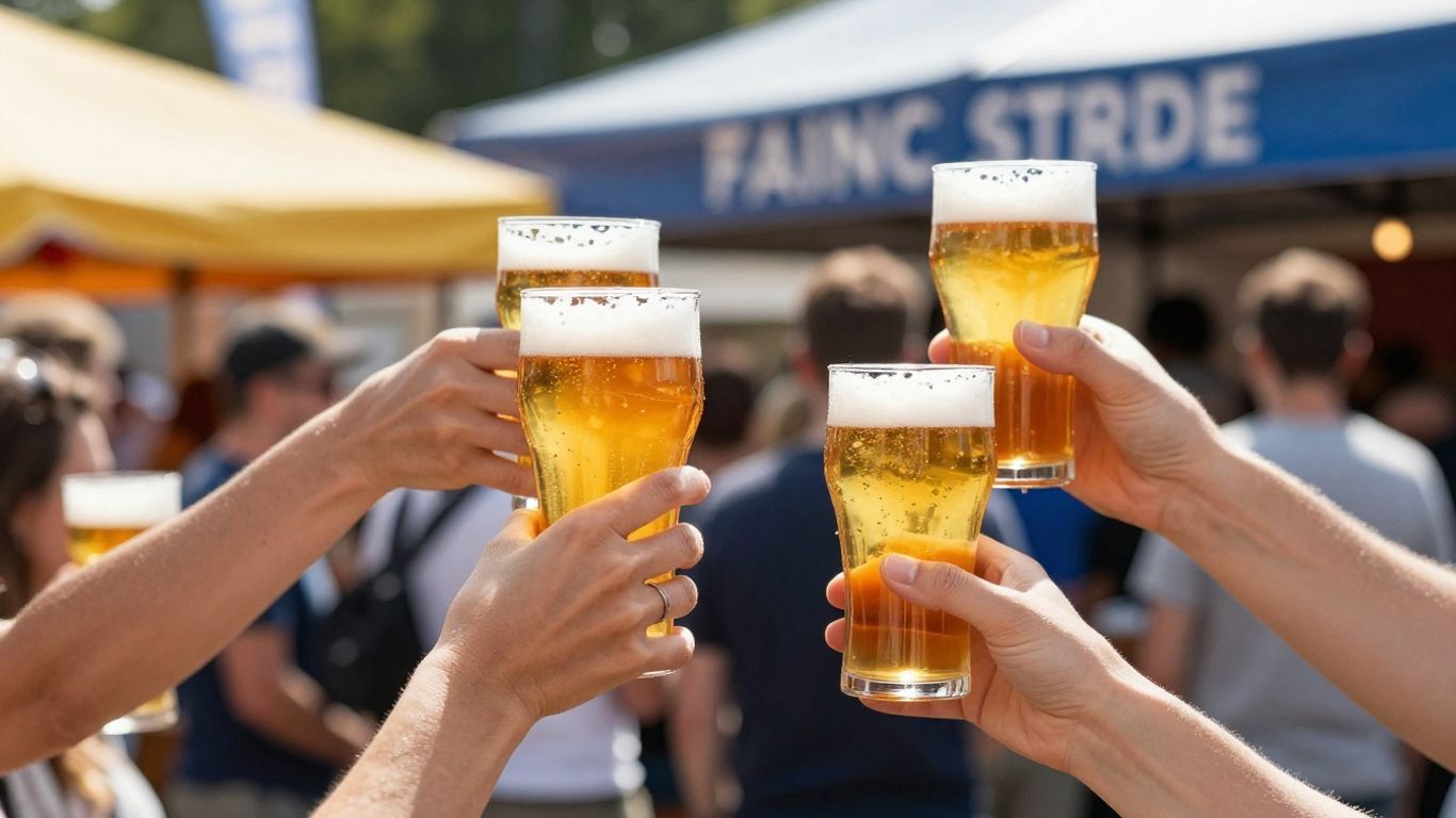 Craft beer glasses at a French festival.
