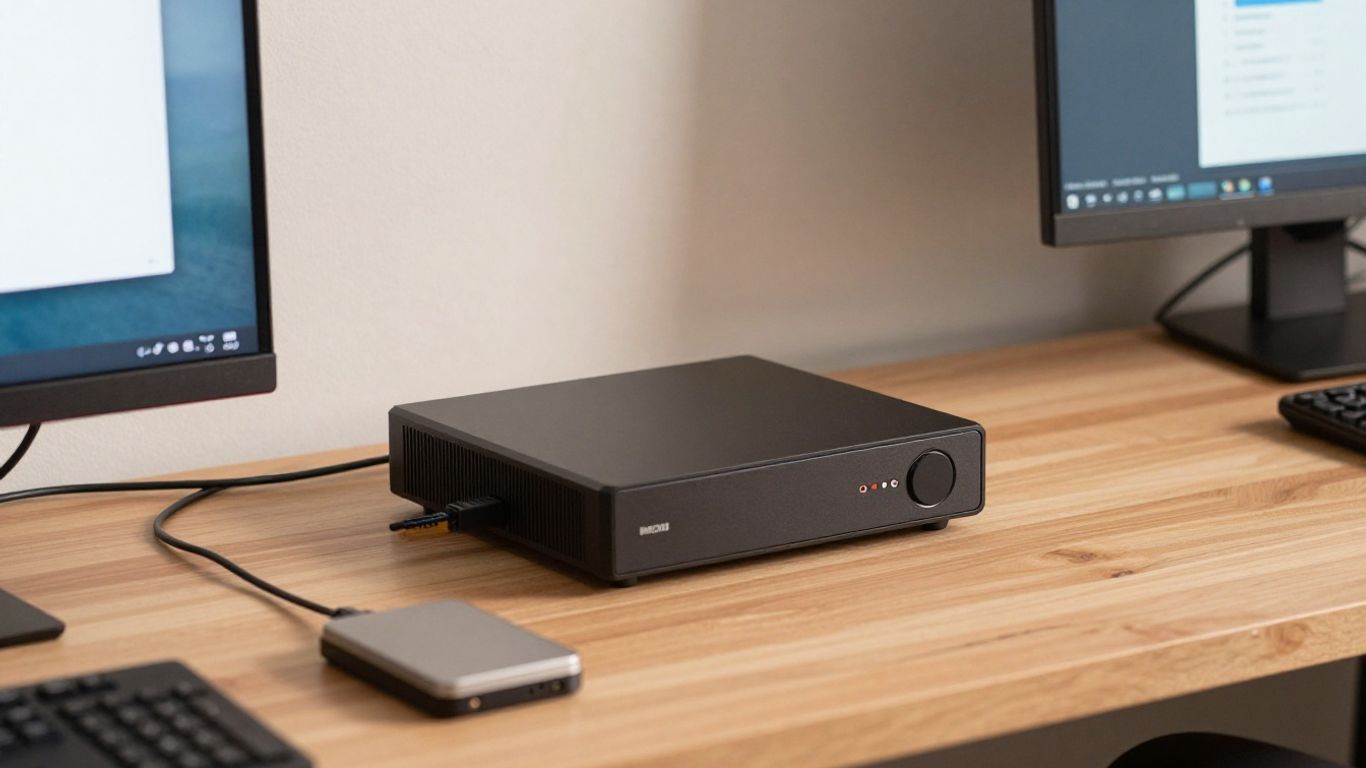 Small home server beside a network router