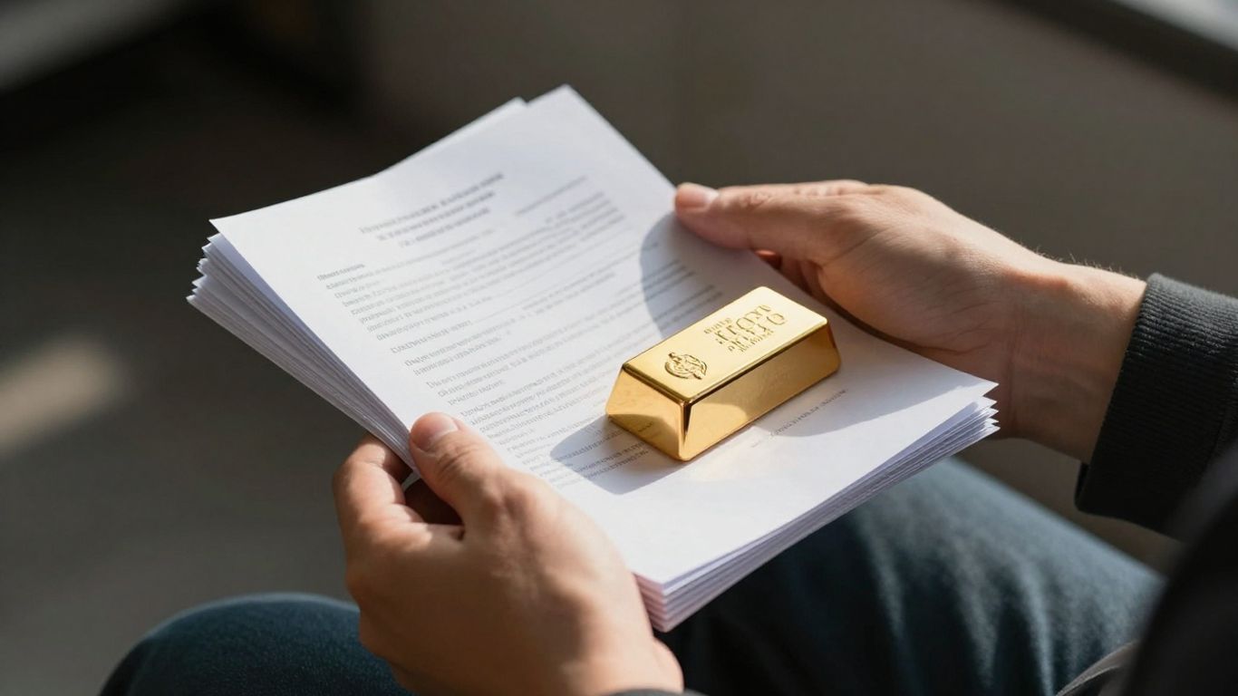 Documents et lingot d'or après une vente.