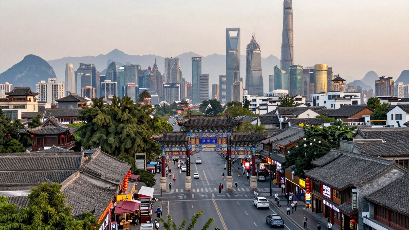 Ancient and modern China travel panorama