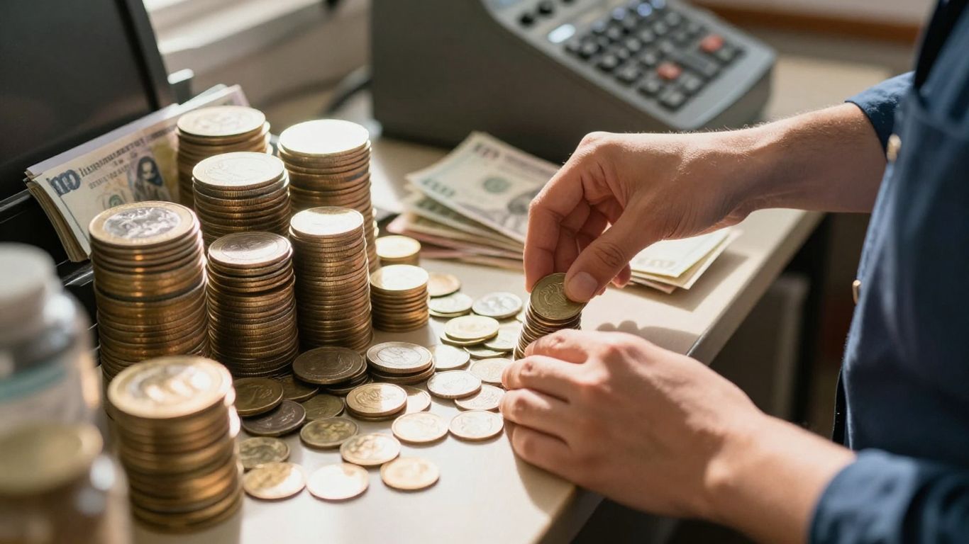 Small business owner with a full cash register.
