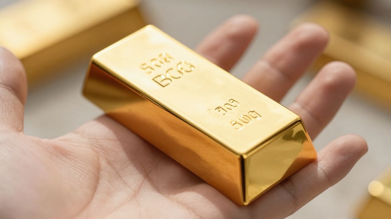 Main d'or tenant une barre d'or