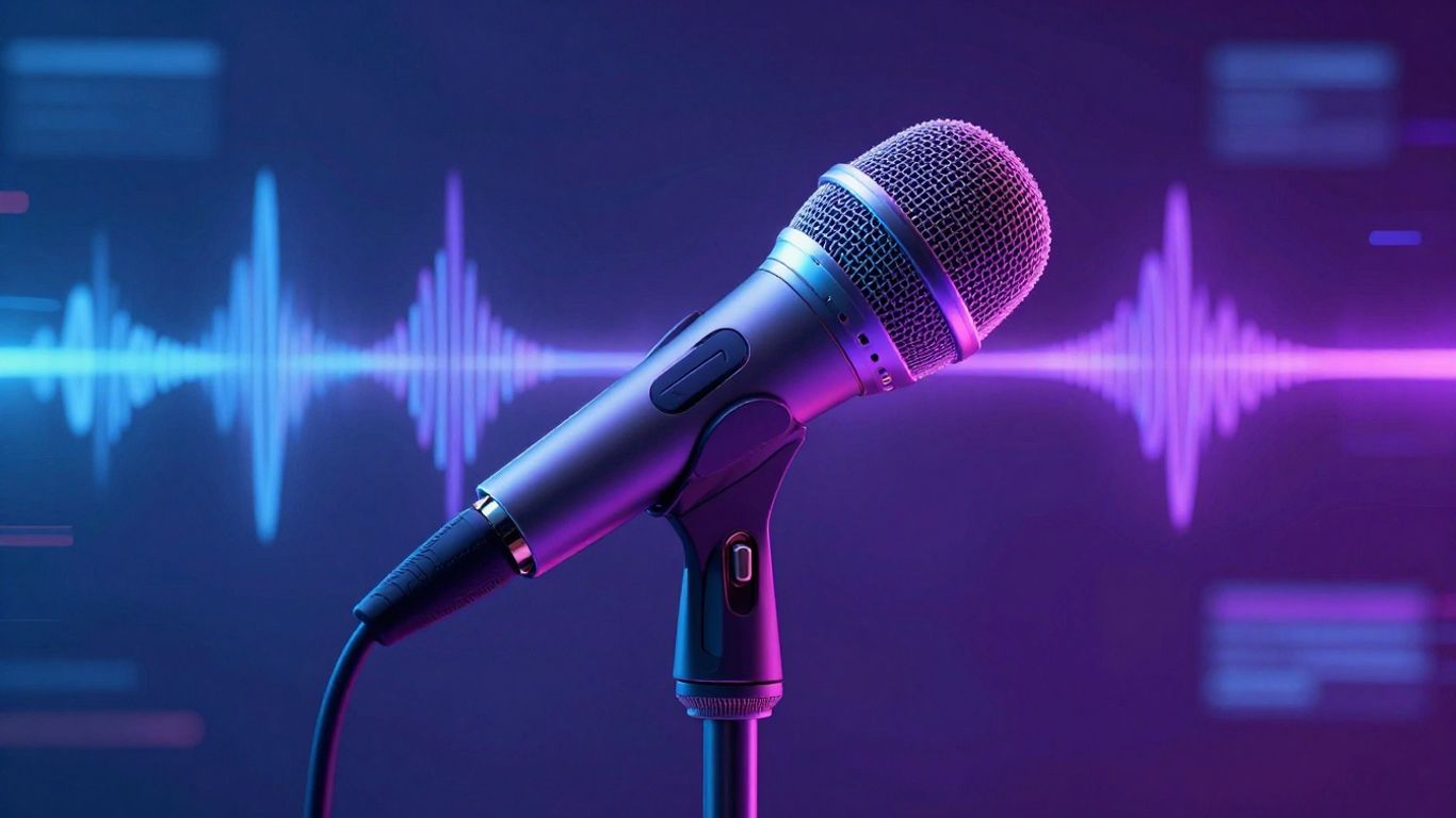 AI singing voice generator interface with sound waves.