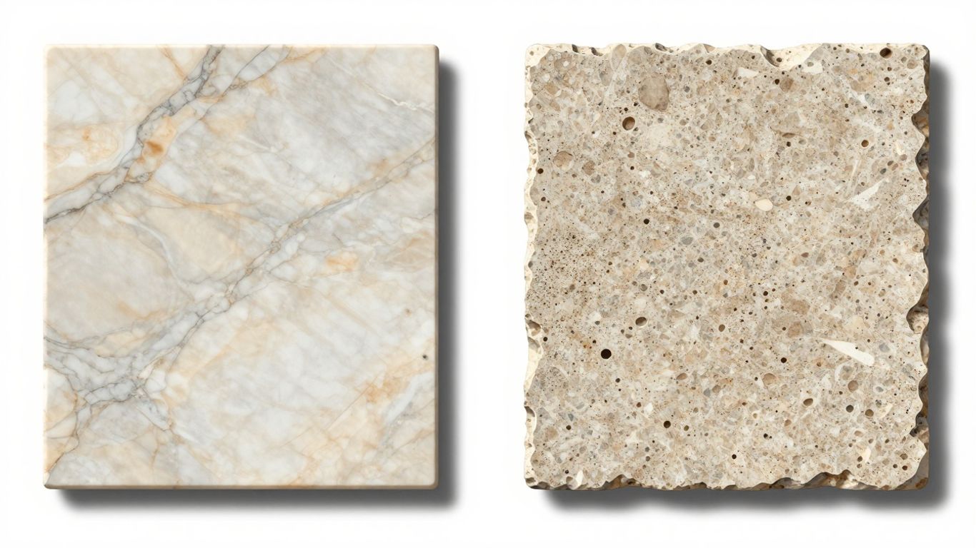 Marble and travertine stone slabs comparison sketch.