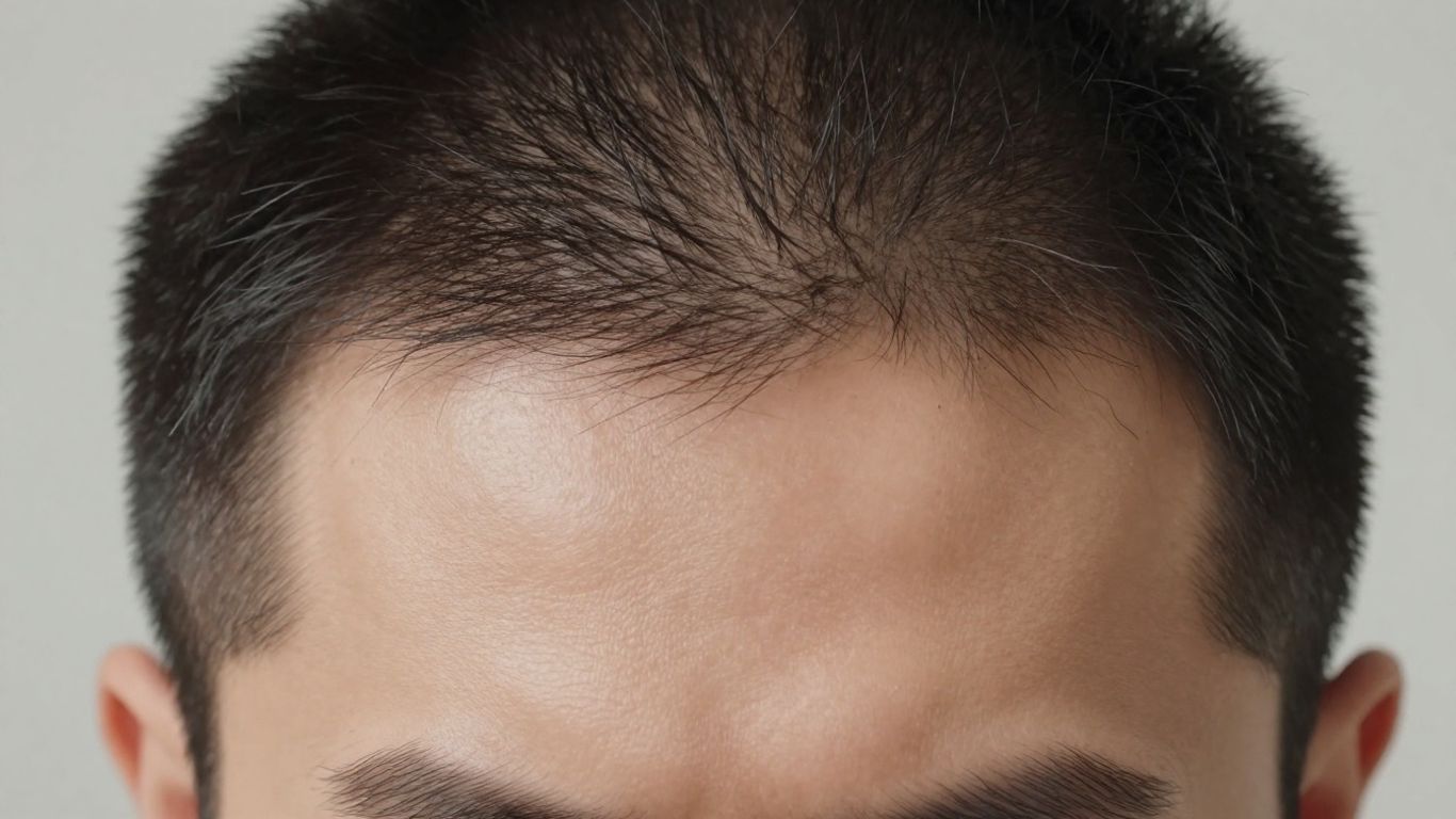 Man's hairline with healthy-looking hair.