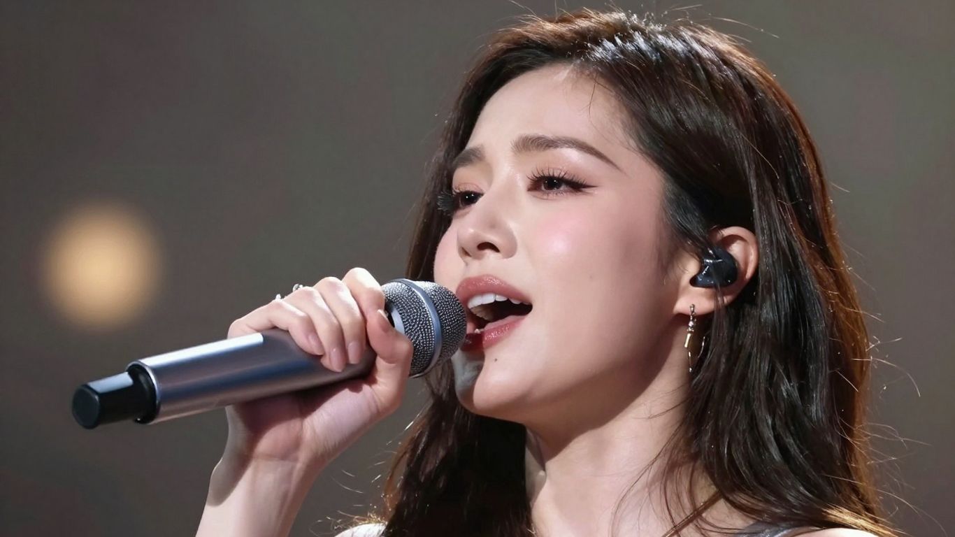 Singer performing with open mouth, passionate expression.