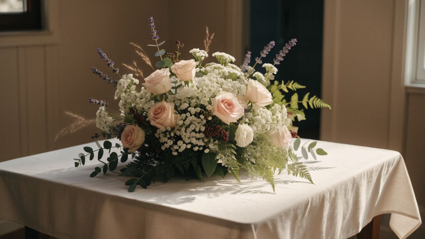 Soft garden flowers arranged for a remembrance service
