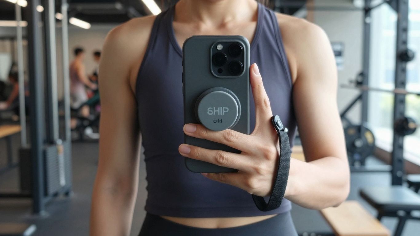 Persona usando bHIP y celular para optimizar rendimiento físico.