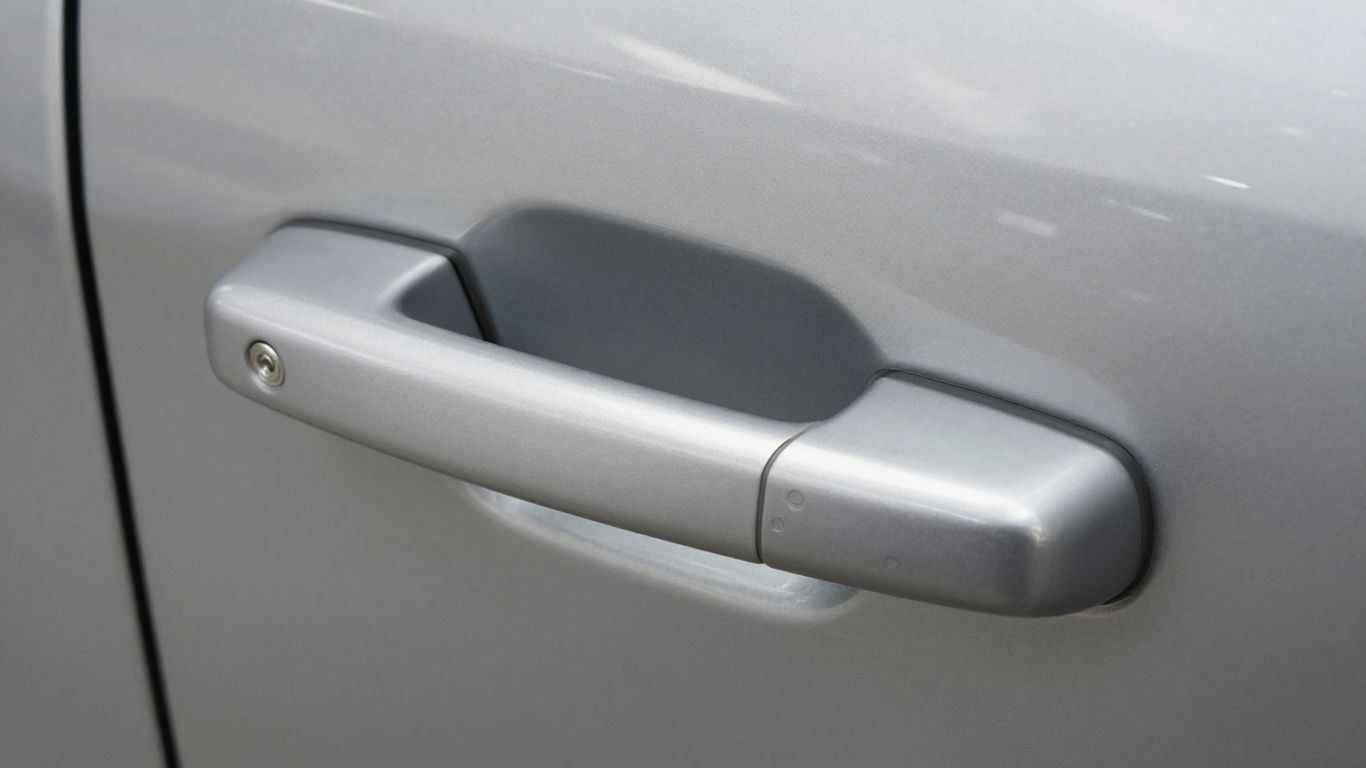 Close view of flush electric door handle assembly