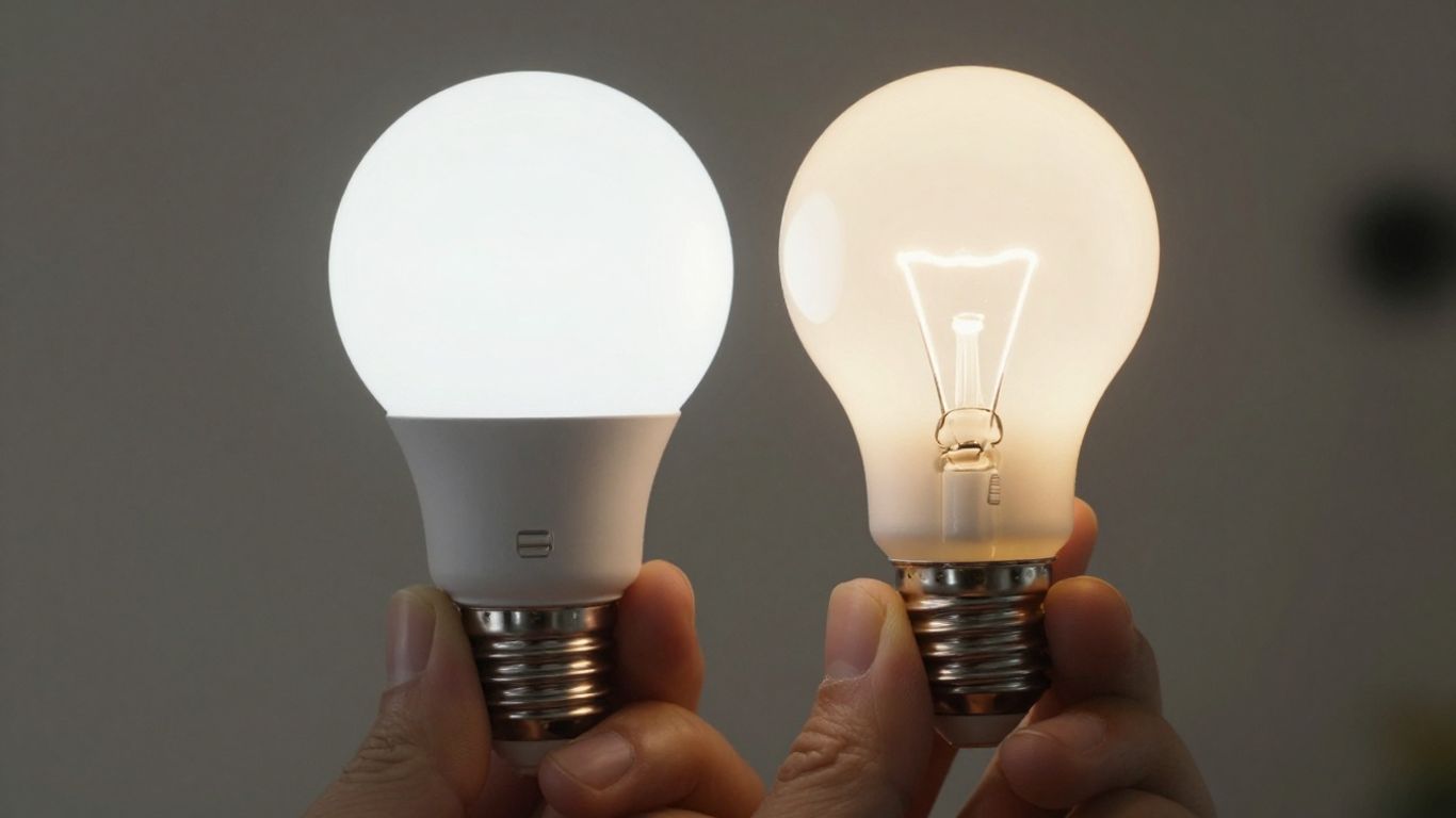 LED bulb beside a halogen bulb, illustrating a lighting upgrade.