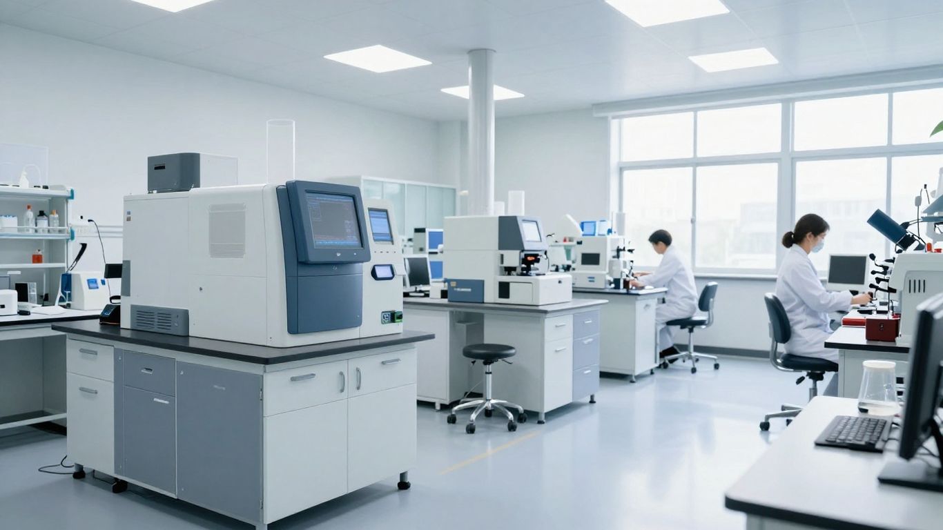 Modern laboratory with scientific equipment.