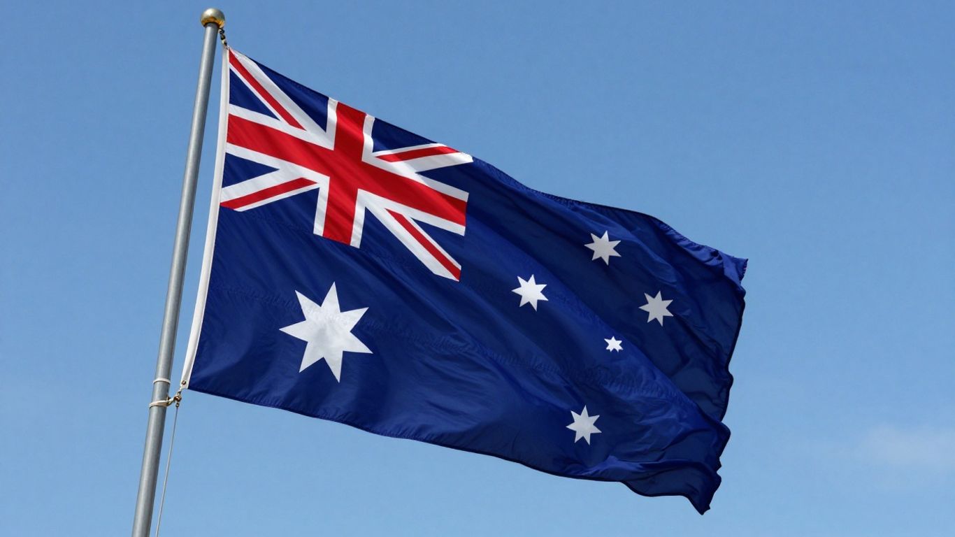 Australian flag waving, Southern Cross visible