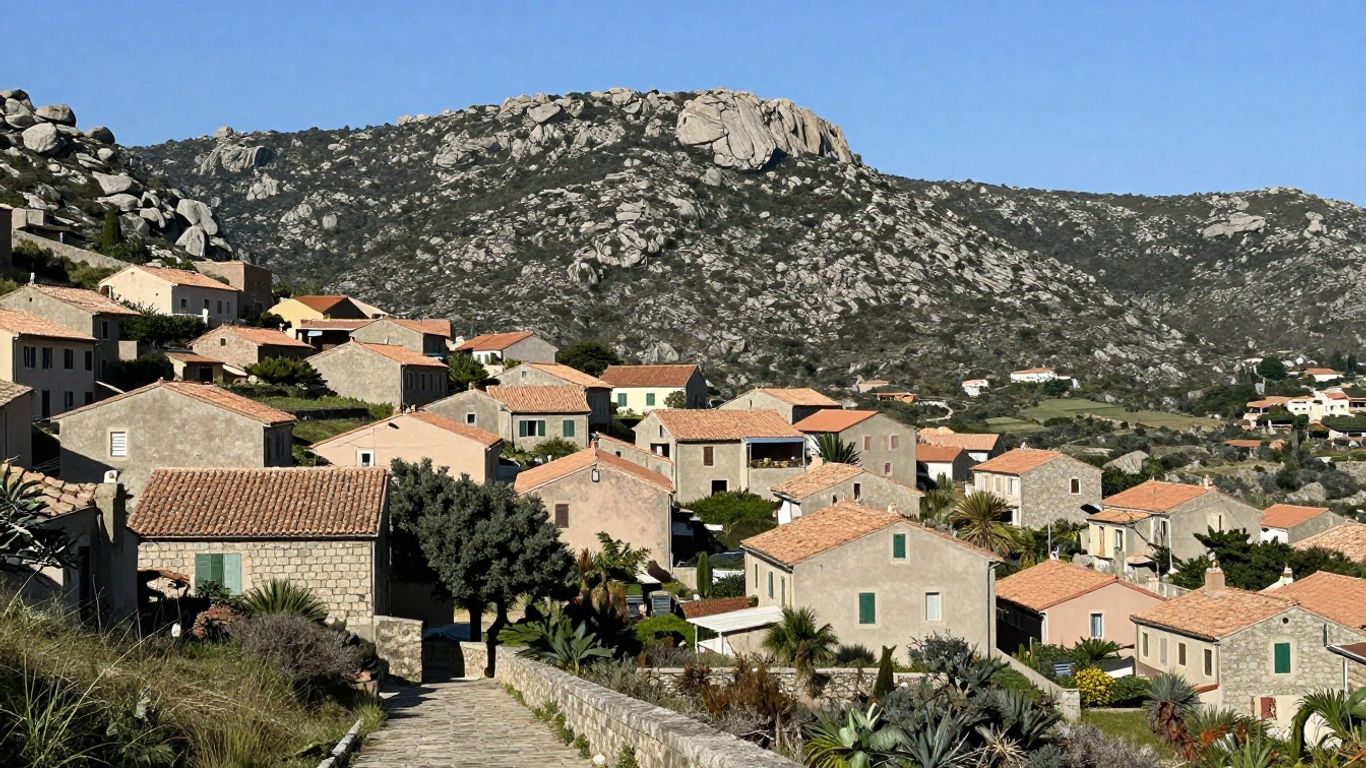 Granite rooftops above Corsica's southern coast