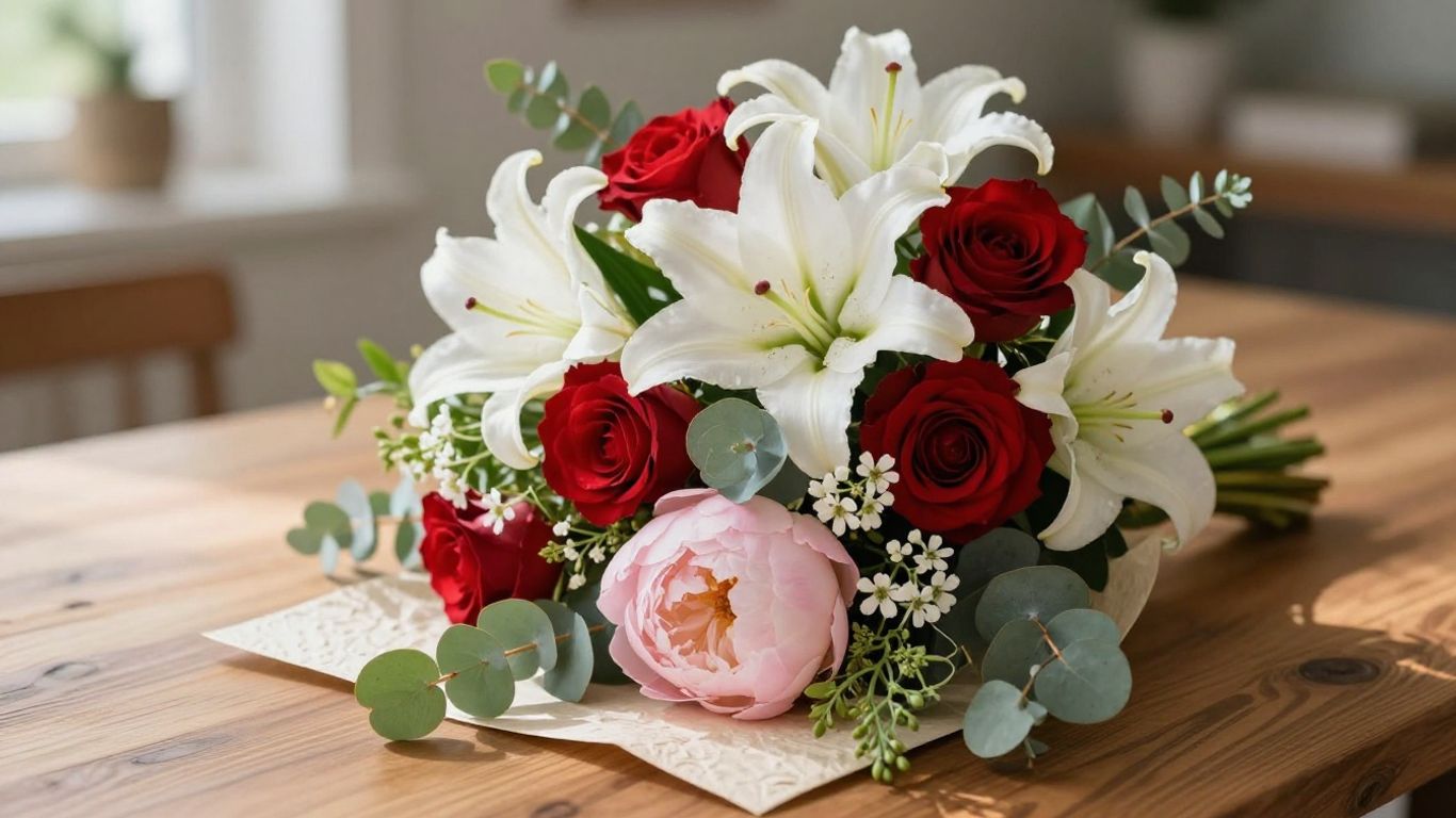 Romantic mixed flower bouquet in soft light