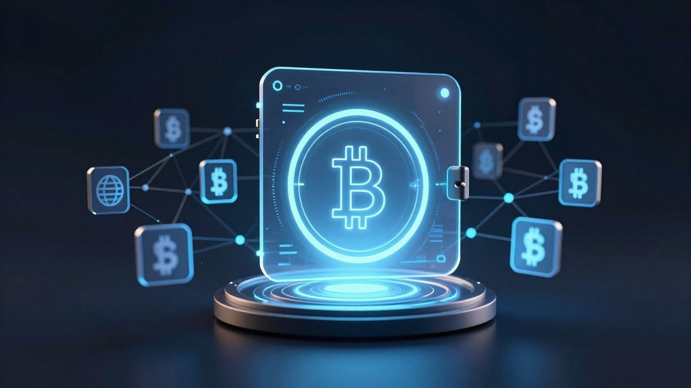 Modern Web3 wallet interface with crypto icons and network.