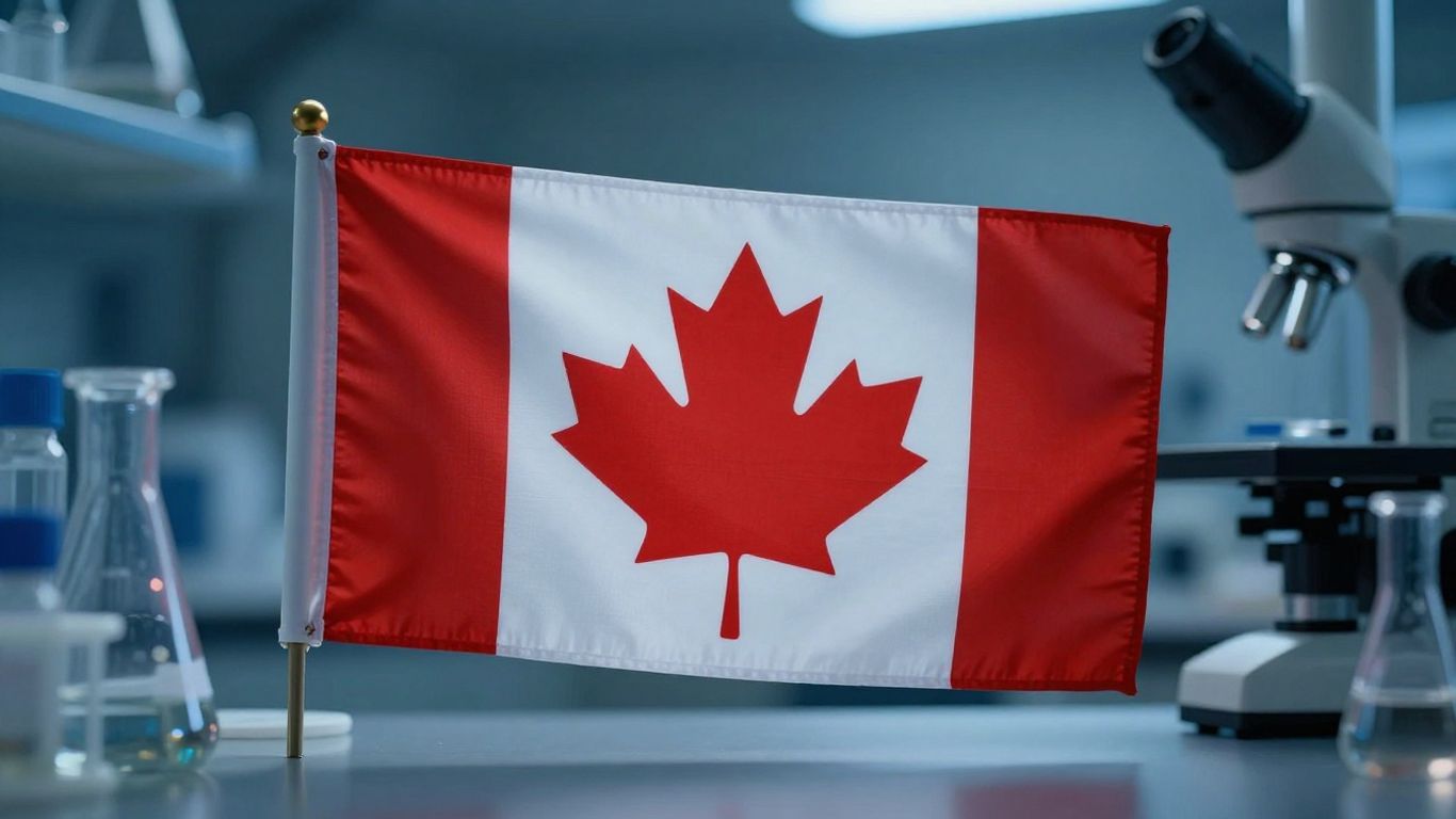 Canadian flag with lab equipment background