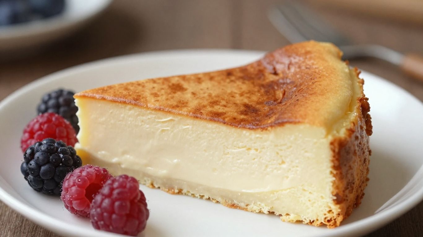 Jiggly Japanese yogurt cheesecake slice on a plate.