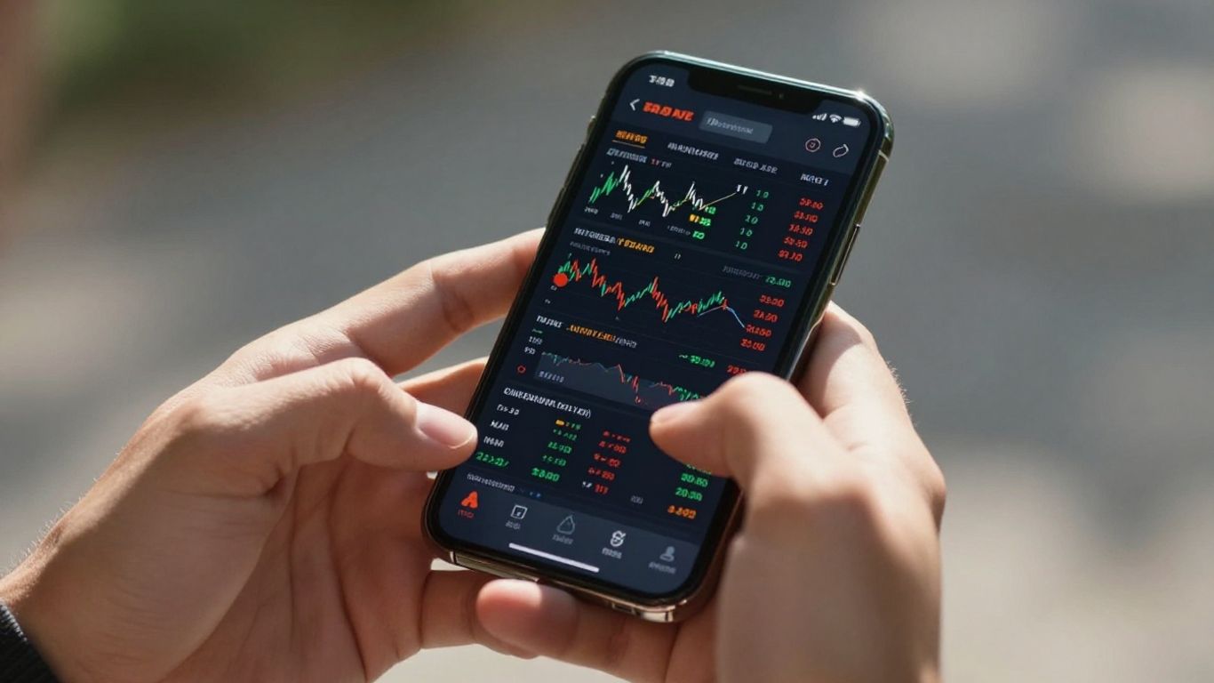 Person trading stocks on a smartphone.