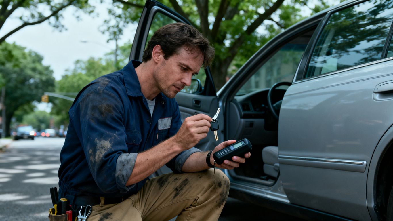 Technician preparing a replacement car key