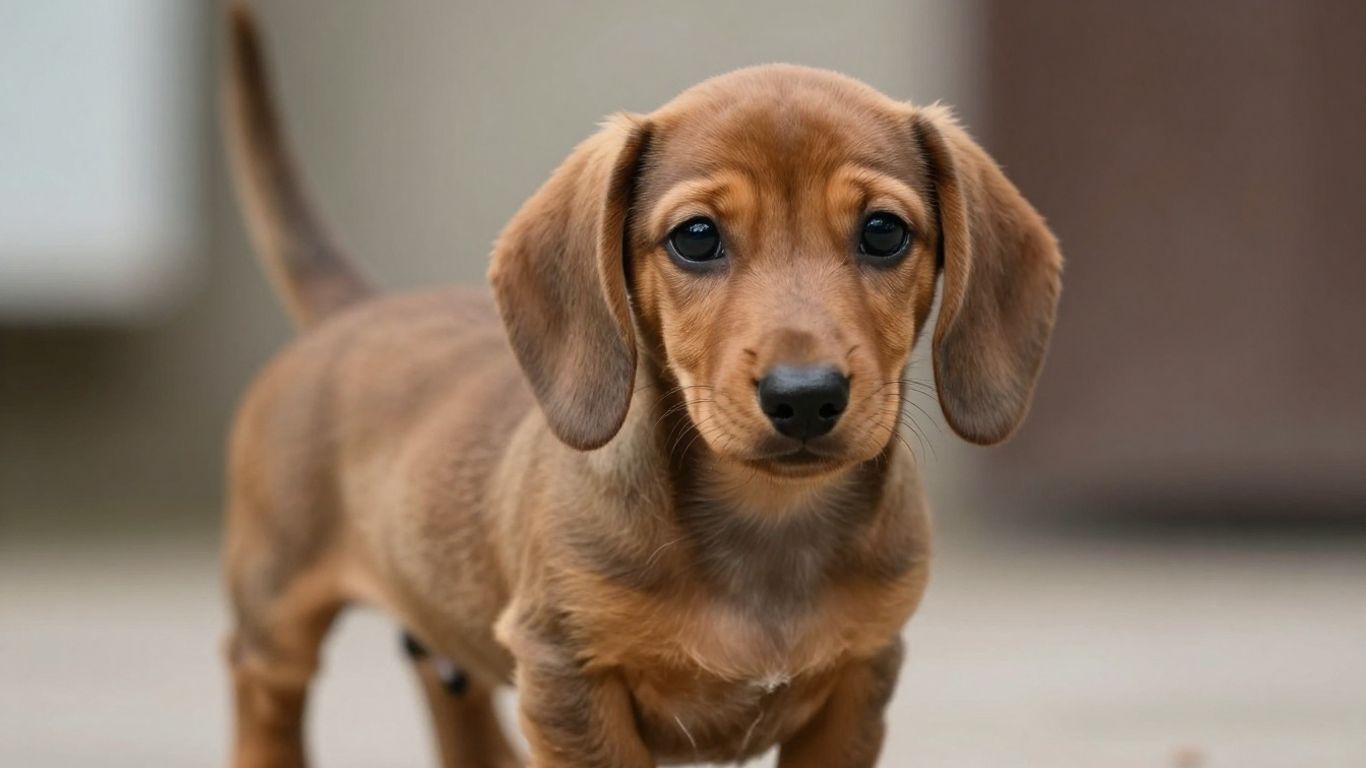 Dackel Welpe schaut in die Kamera