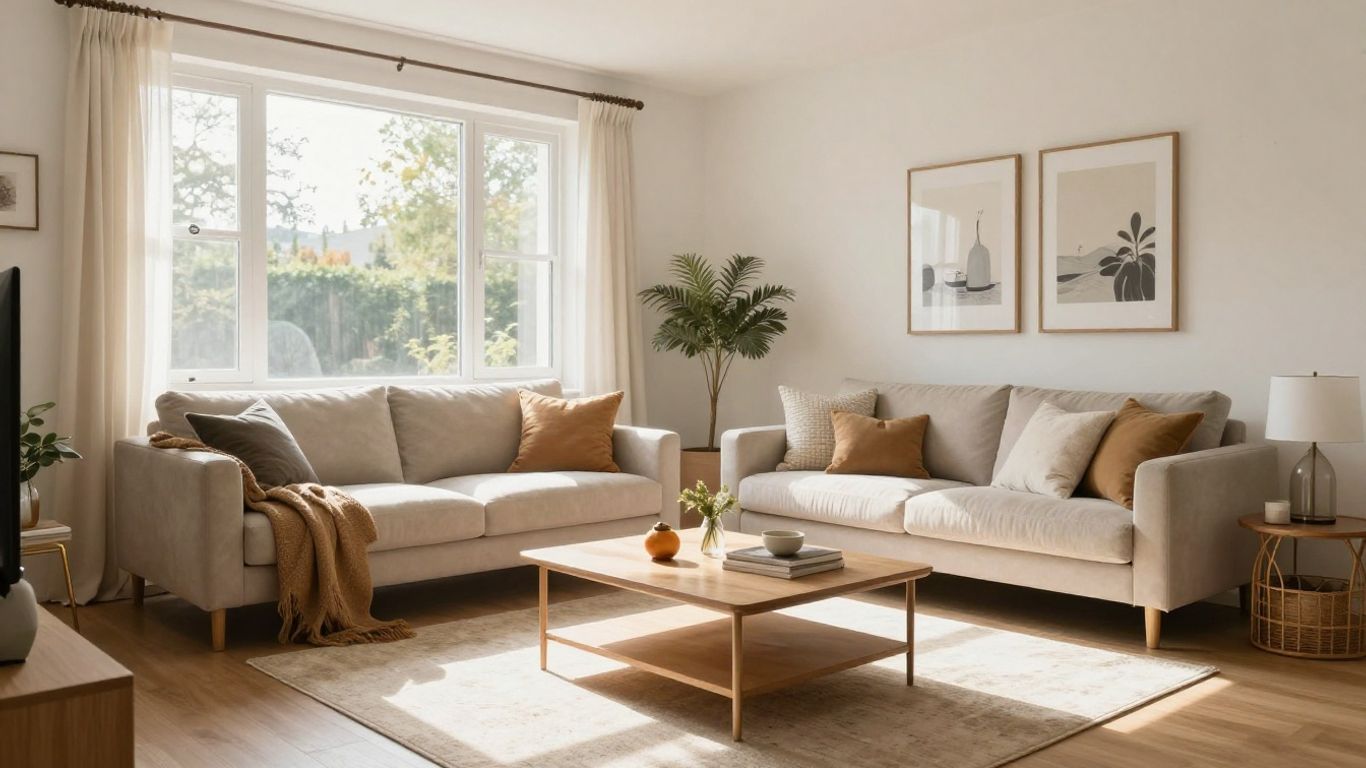 Turnkey Airbnb furniture package in a modern living room.