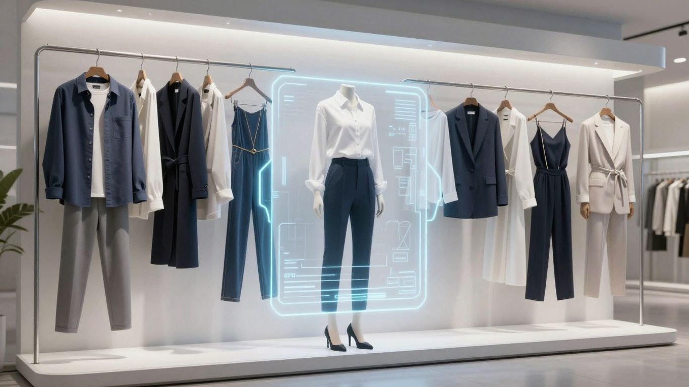 AI fashion styling interface with clothing items.