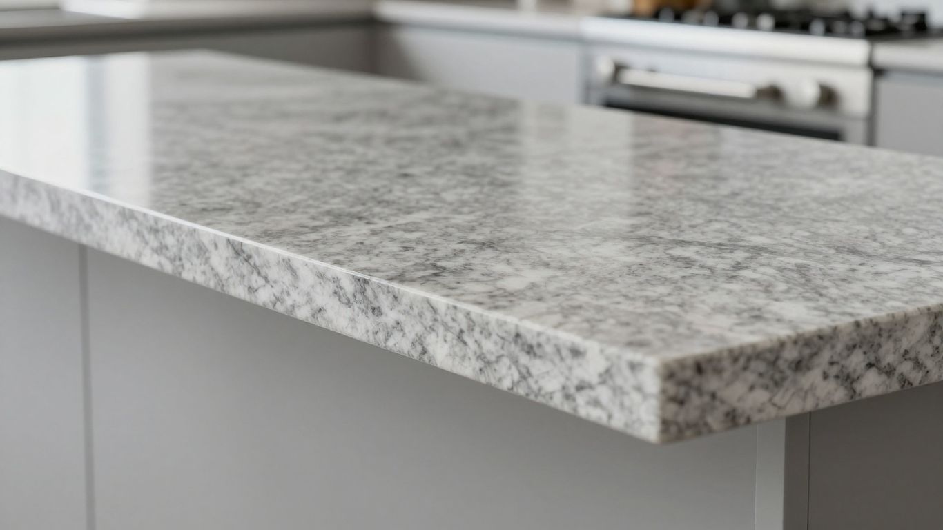 Polished grey granite kitchen worktop with subtle veining.
