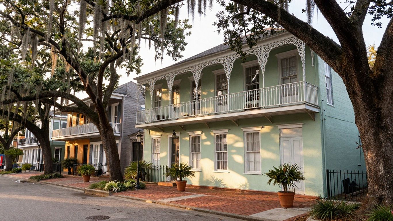 Charleston historic homes beneath live oaks