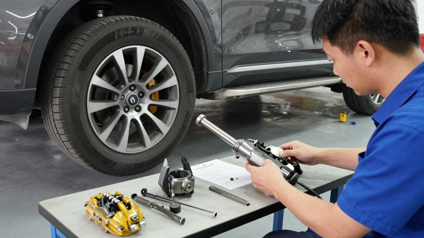 Technician checking vehicle part compatibility