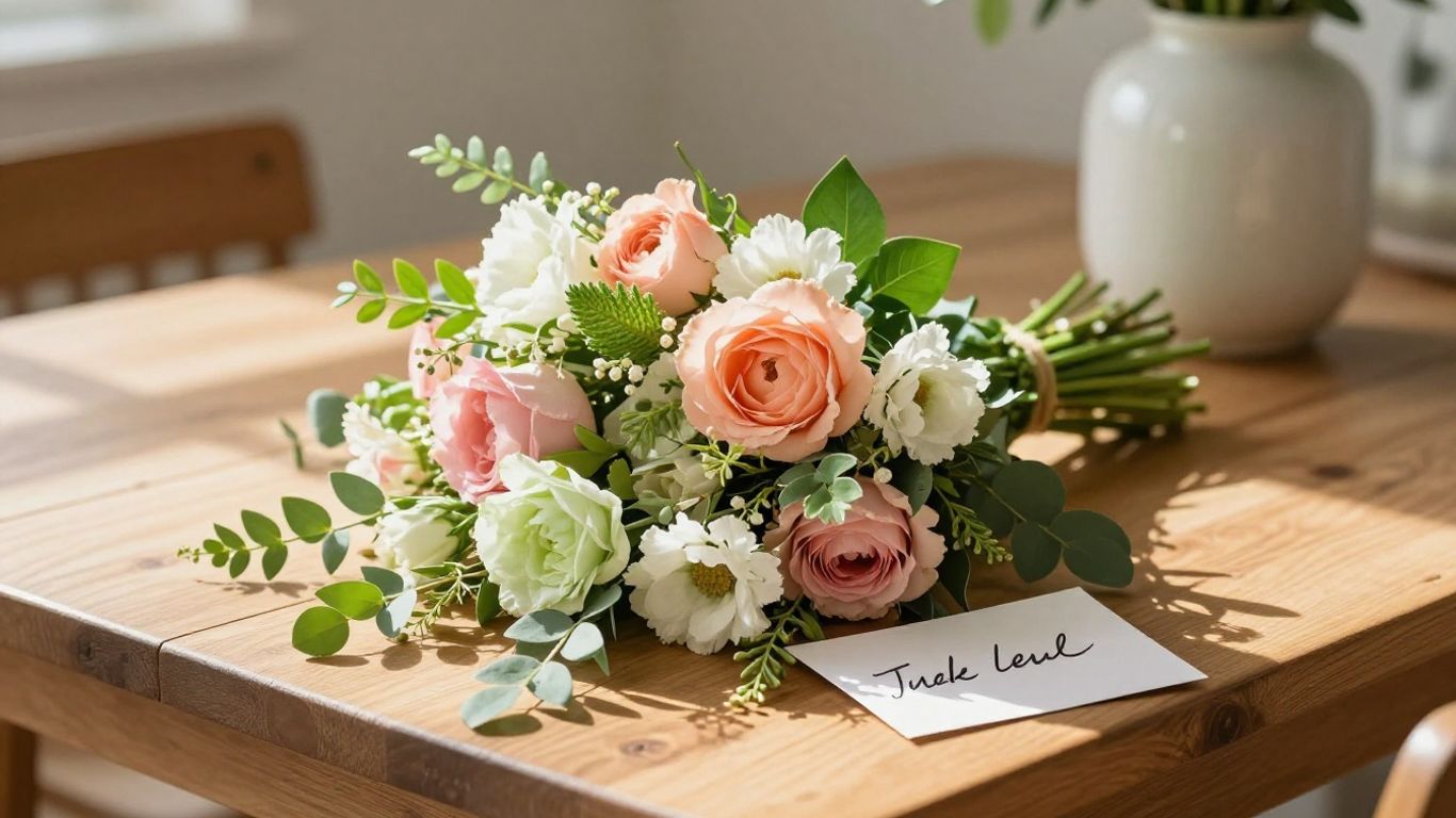 Personalized congratulatory bouquet on a bright table