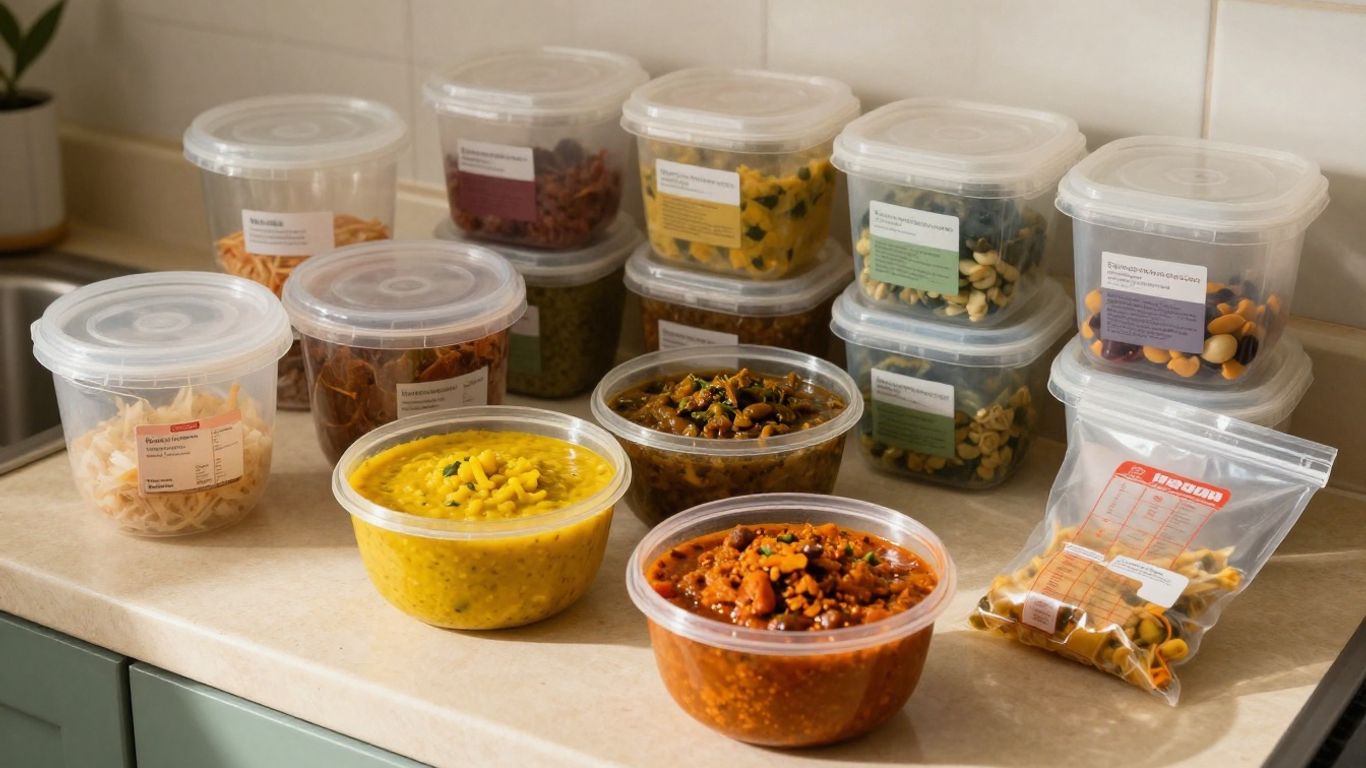 Frozen Indian meals arranged for weekly planning