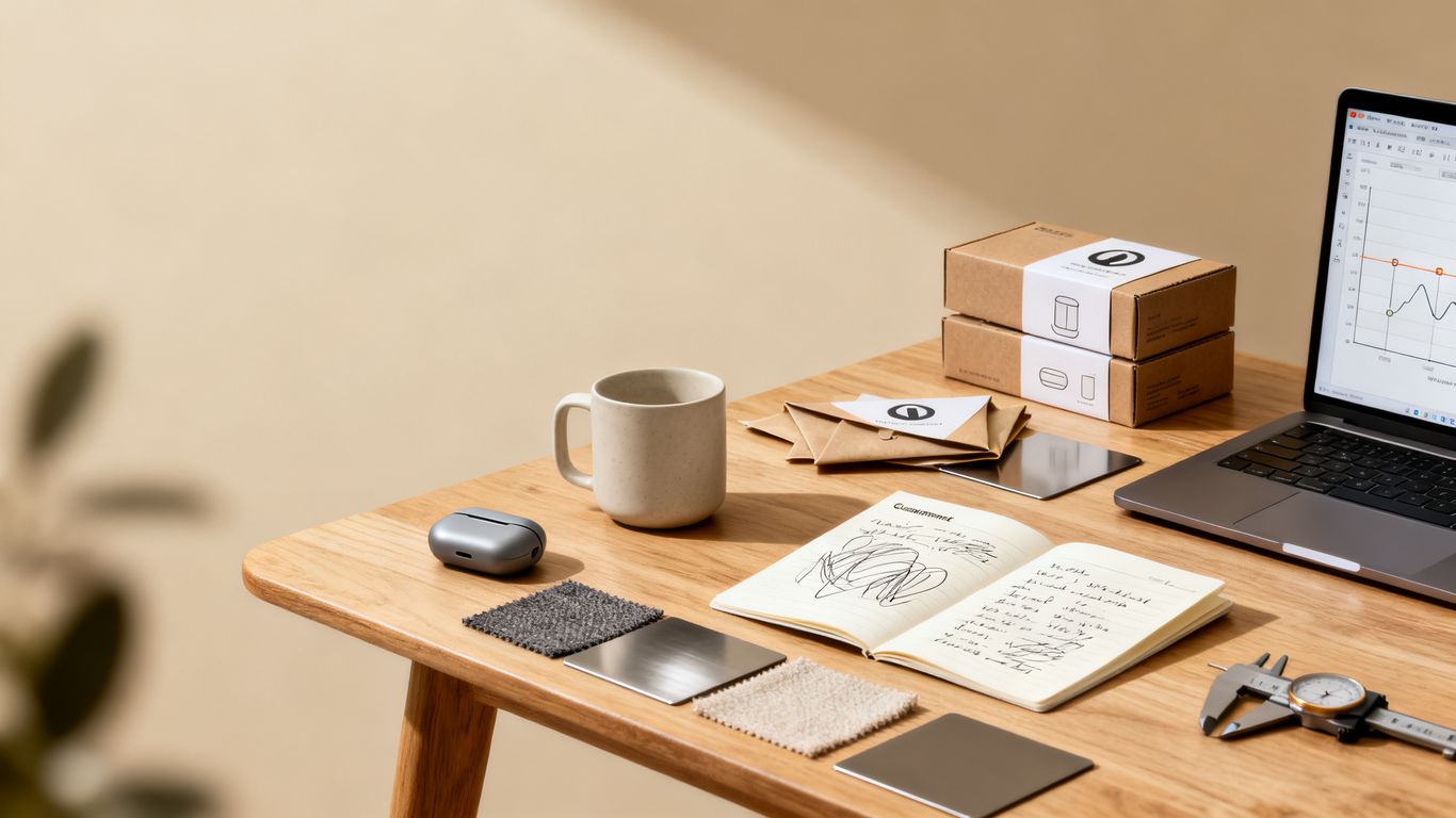 Product development workspace with customer insights