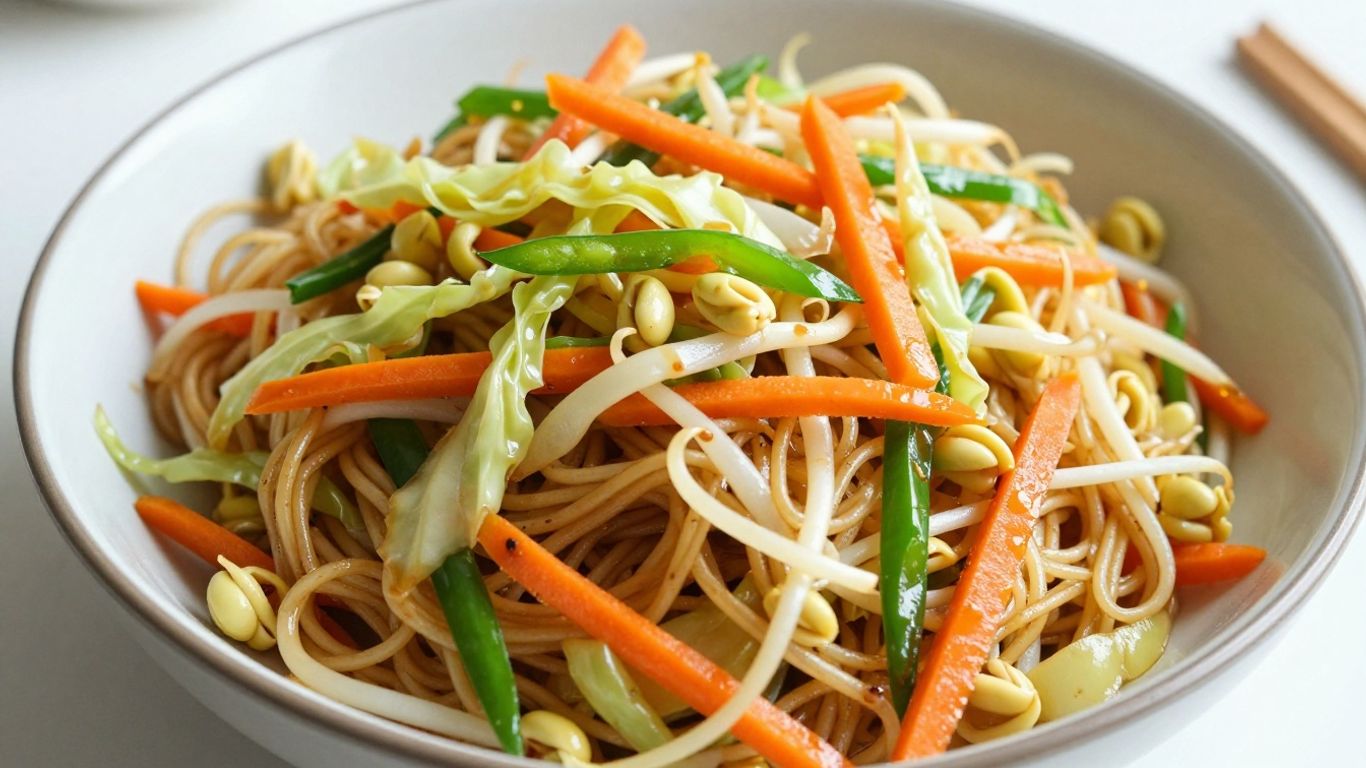 Vegetable chow mein with colorful fresh vegetables