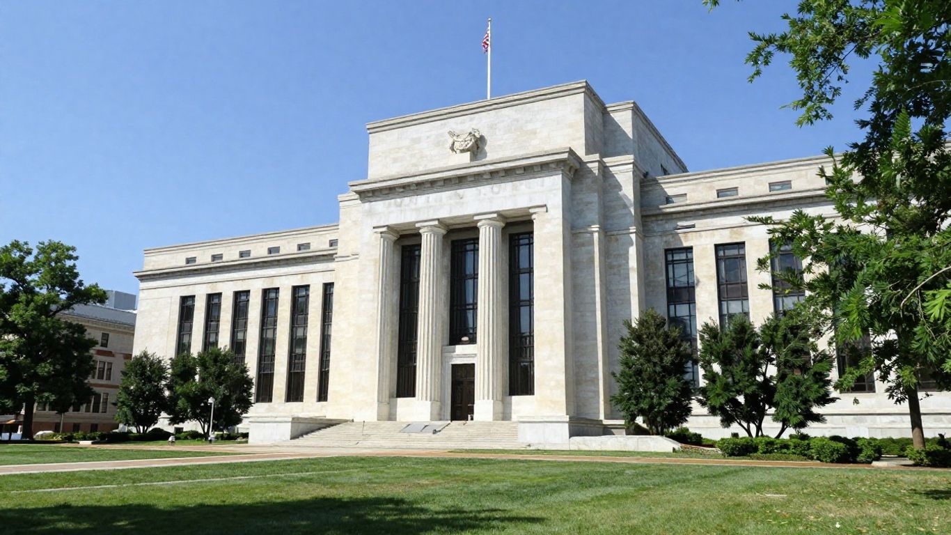 Federal Reserve building exterior on a sunny day.