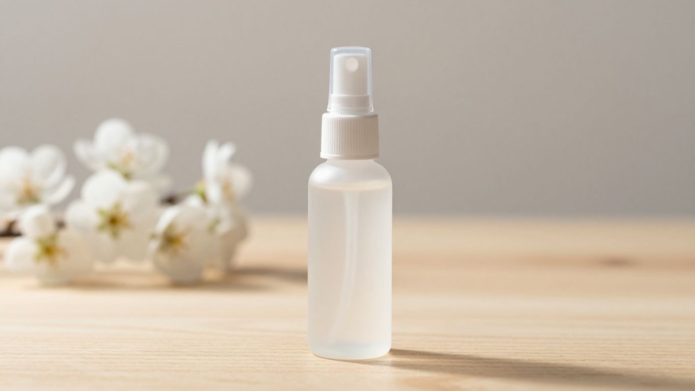 A elegant bottle of clear silicone lubricant next to fresh flowers