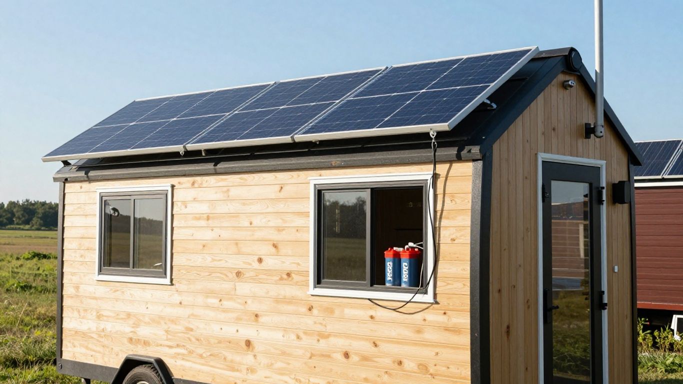 Tiny house with solar panels and battery