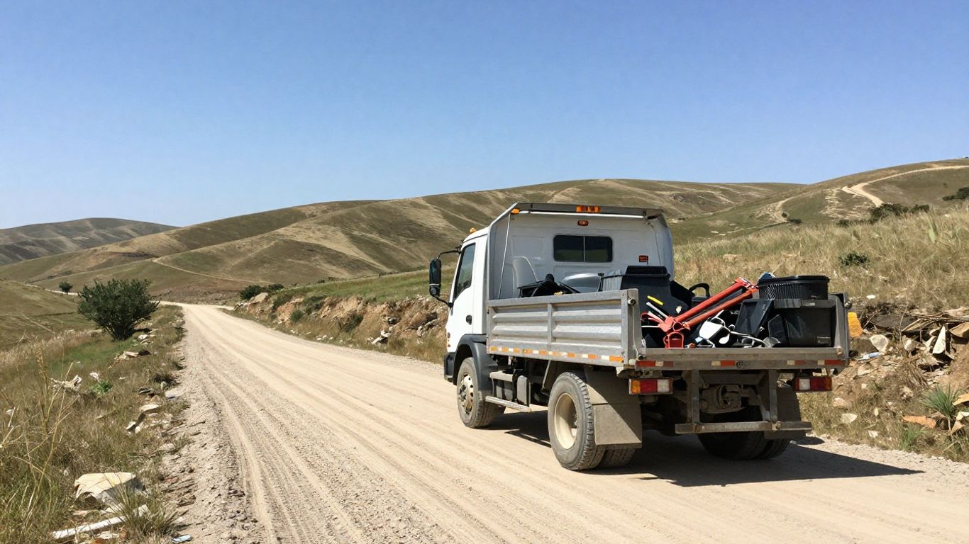 Contractor truck on rural road near Sheridan.