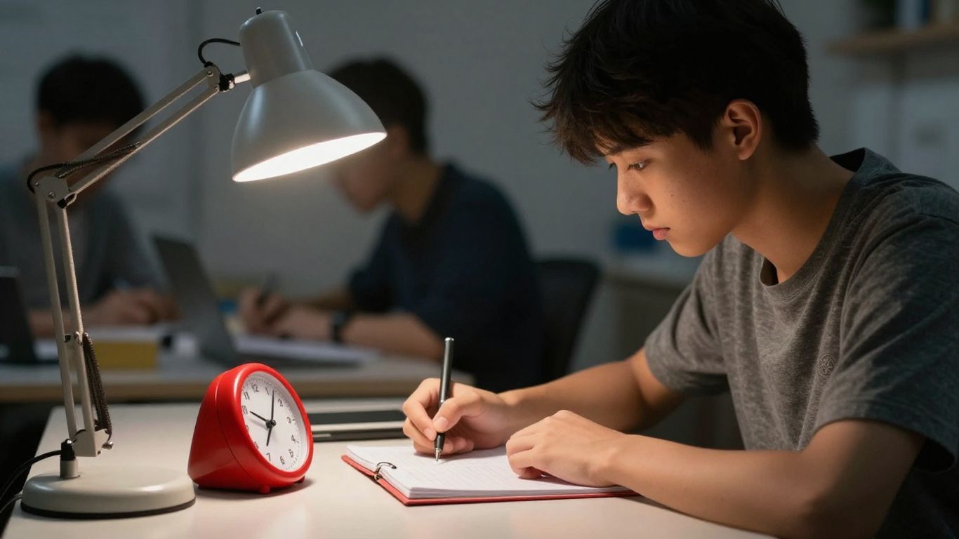 Student using Pomodoro Technique with timer.