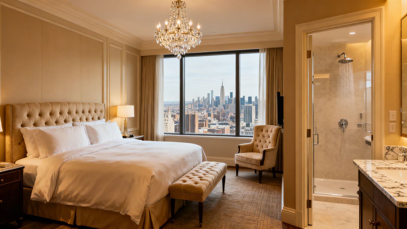 Luxury hotel room in Camden with city view.