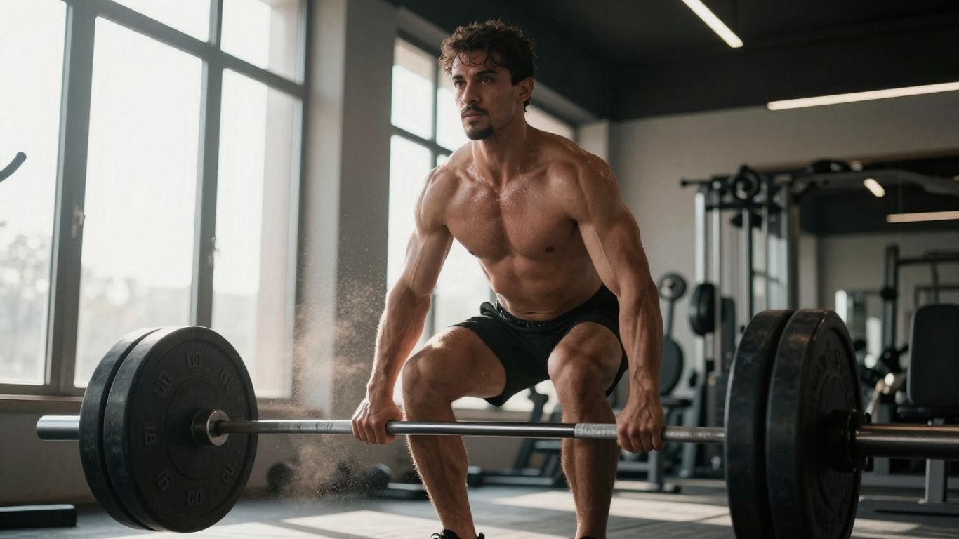 Person performing a full body gym workout.
