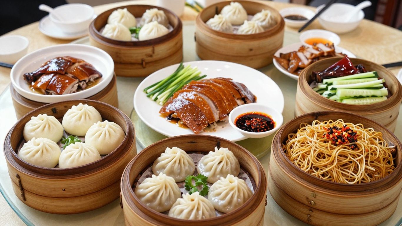 Dumplings noodles and roasted meat feast