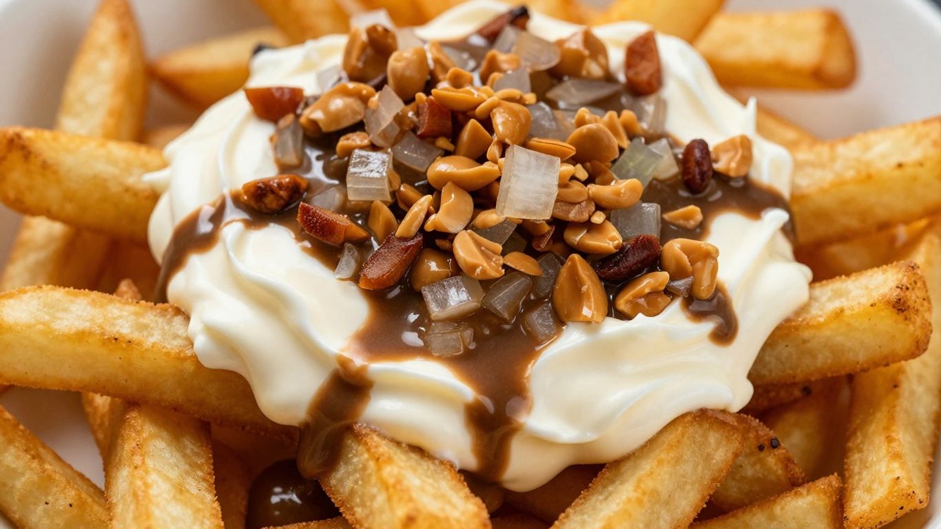 Dutch fries with mayonnaise, onions, and peanut sauce.
