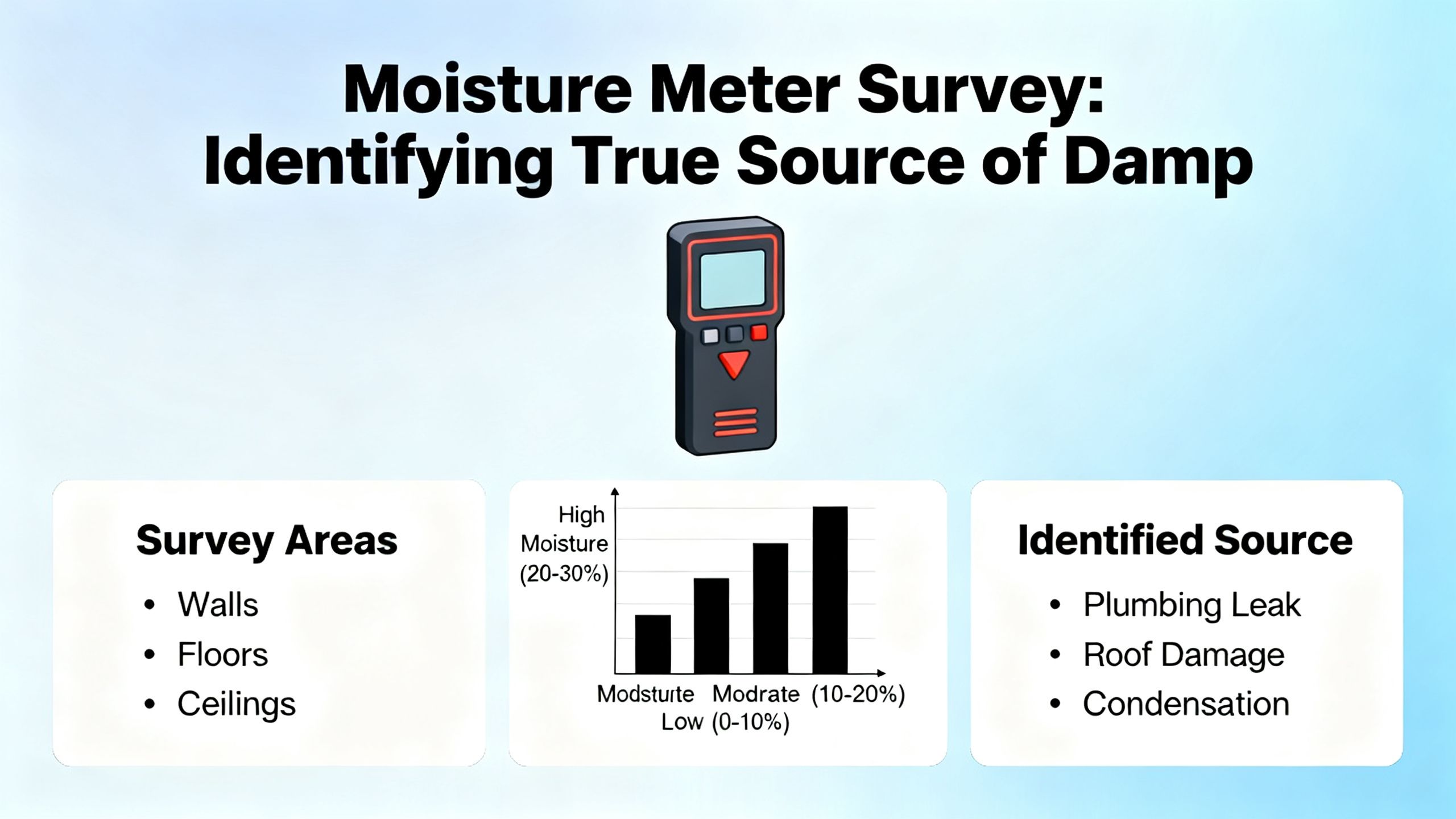 A moisture meter survey identifying the true source of damp